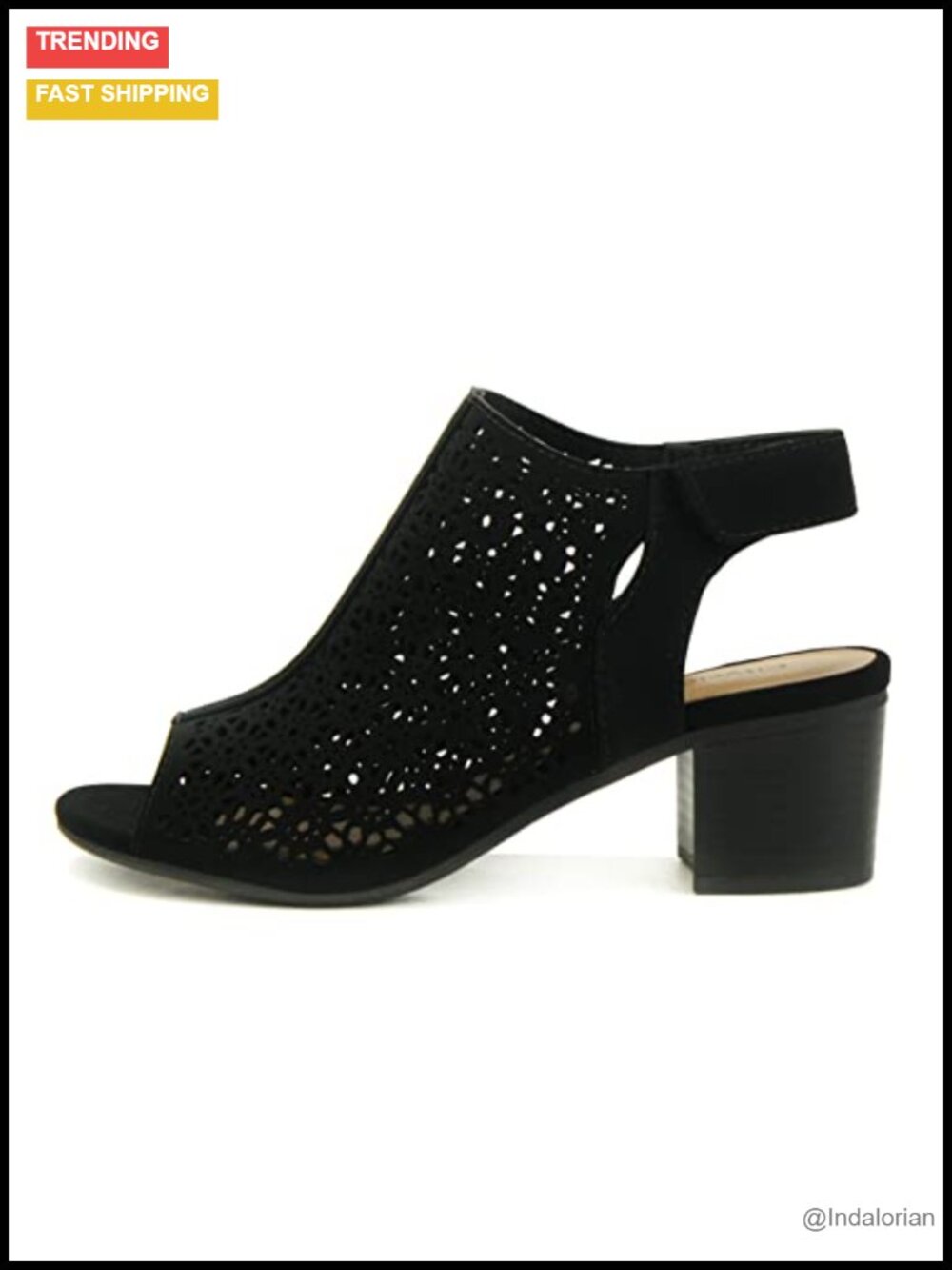 Laser Cut Geometric Peep Toe Slingback Ankle Bootie Low Heel